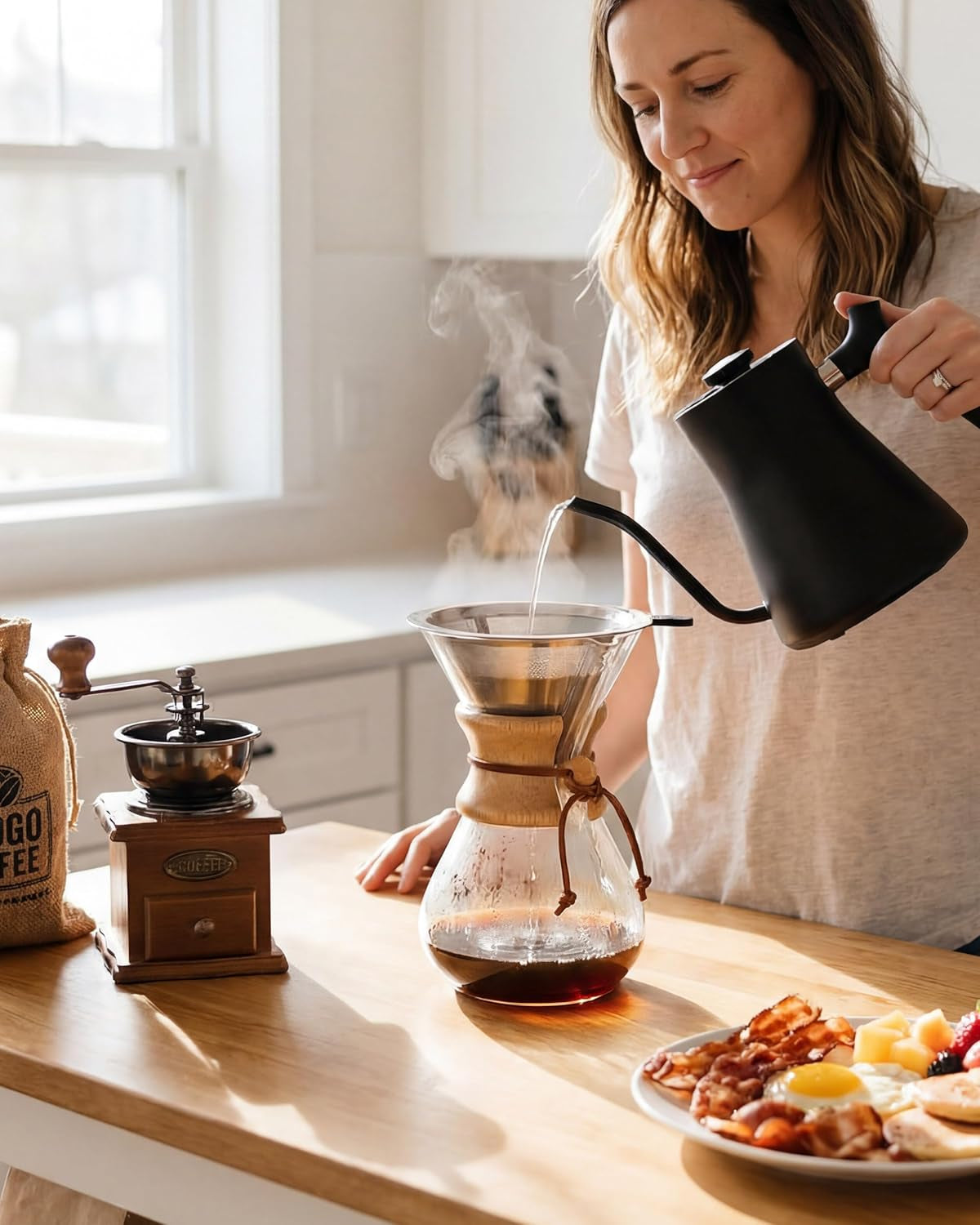 Pour over Coffee Maker Glass - 6/8/10 Cup Barista Kit with 304 Stainless Filter for Home, Office, Camping, Cafes - Easy Clean Coffee Dripper Set (Rag&Brush Included) (8 Cup/28 Oz)
