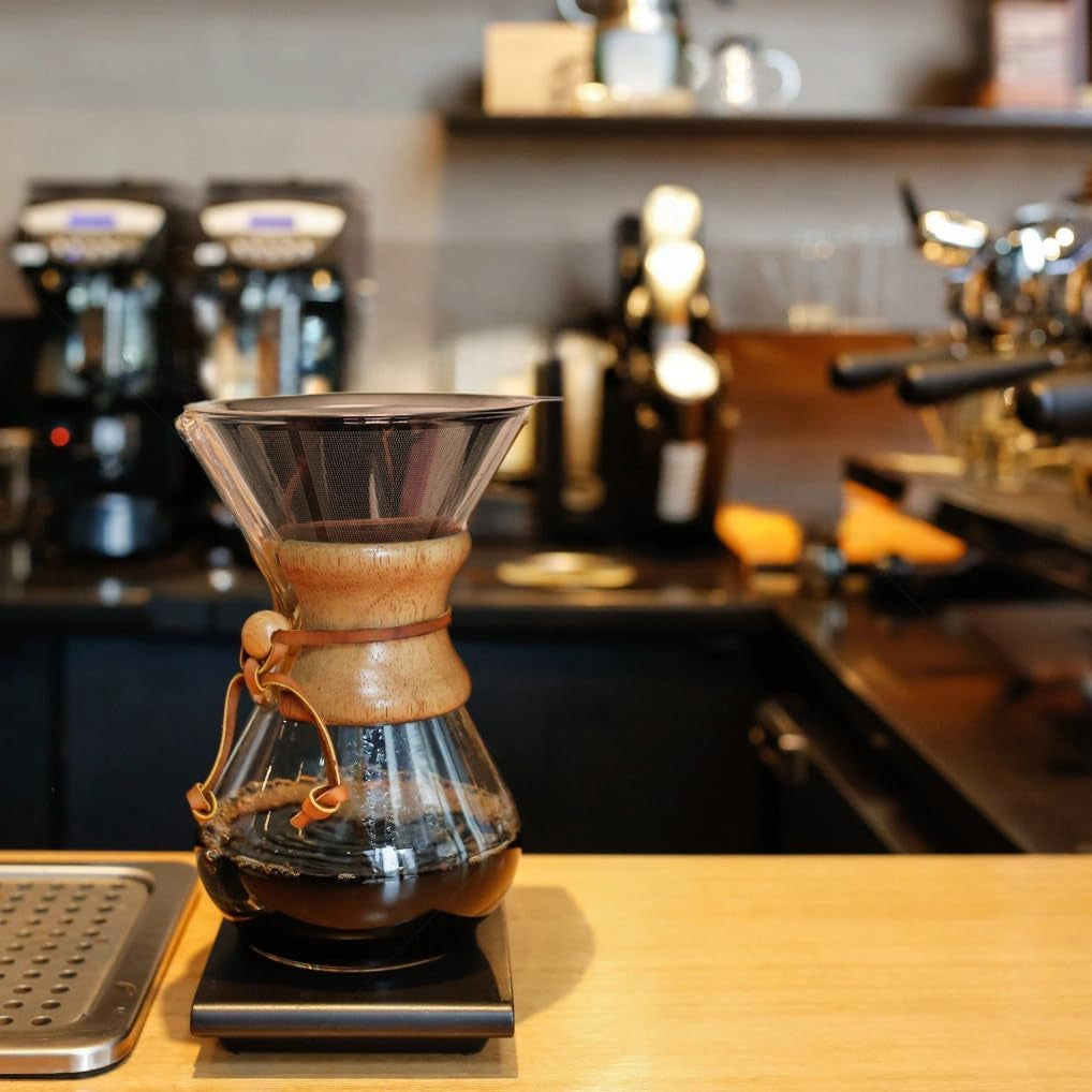 Pour over Coffee Maker Glass - 6/8/10 Cup Barista Kit with 304 Stainless Filter for Home, Office, Camping, Cafes - Easy Clean Coffee Dripper Set (Rag&Brush Included) (8 Cup/28 Oz)