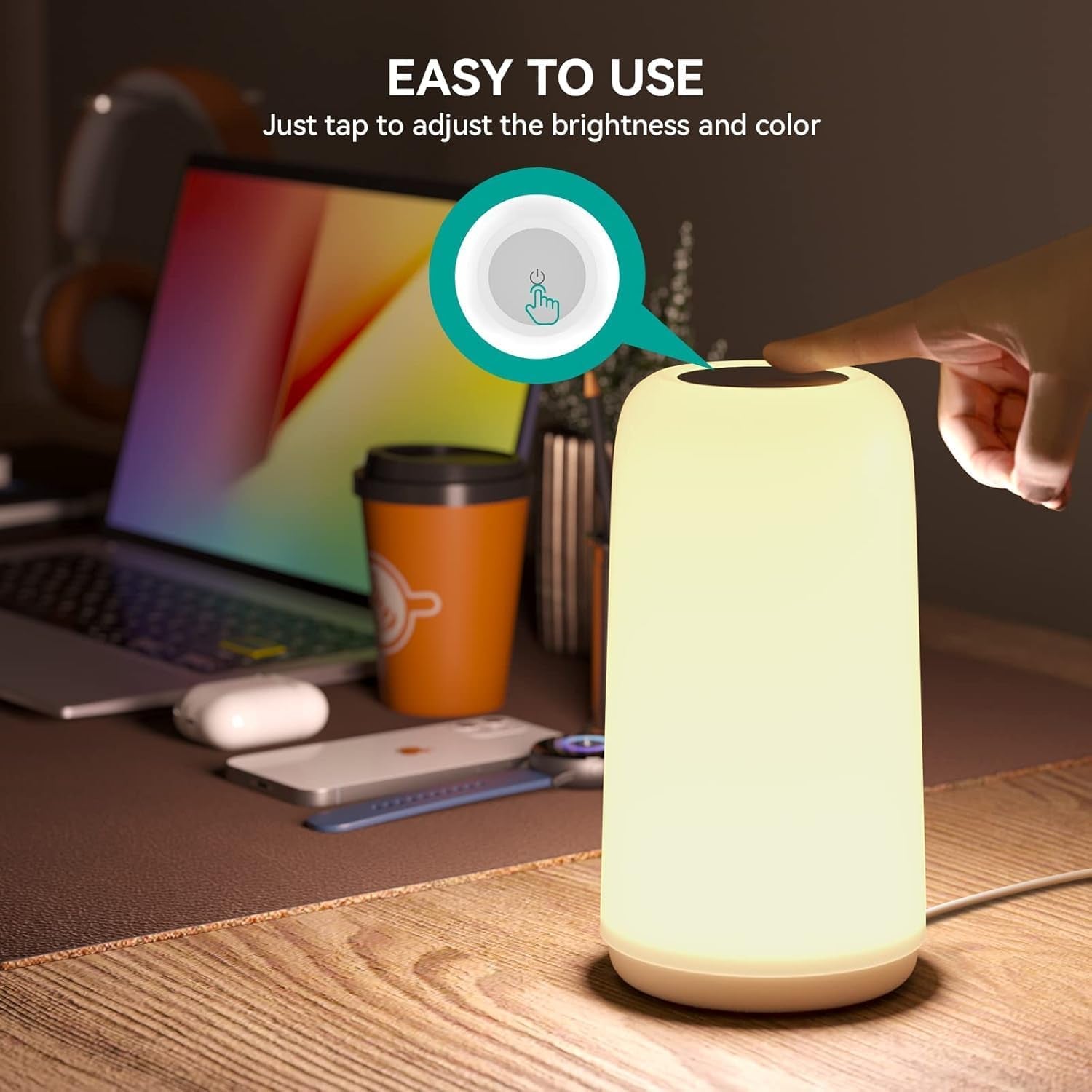 Modern Touch Table Lamp – RGB Color-Changing LED Nightstand Lamp with 3-Level Dimming