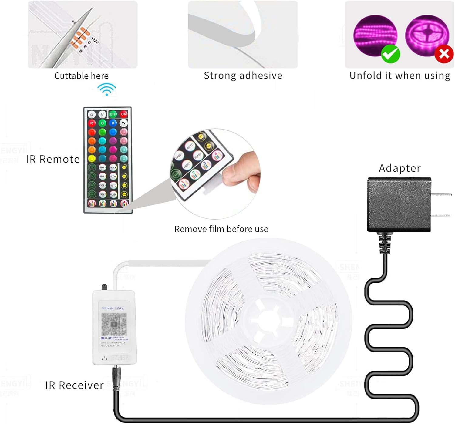 100ft Music Sync RGB LED Strip Lights – Smart App & Remote Room Lights