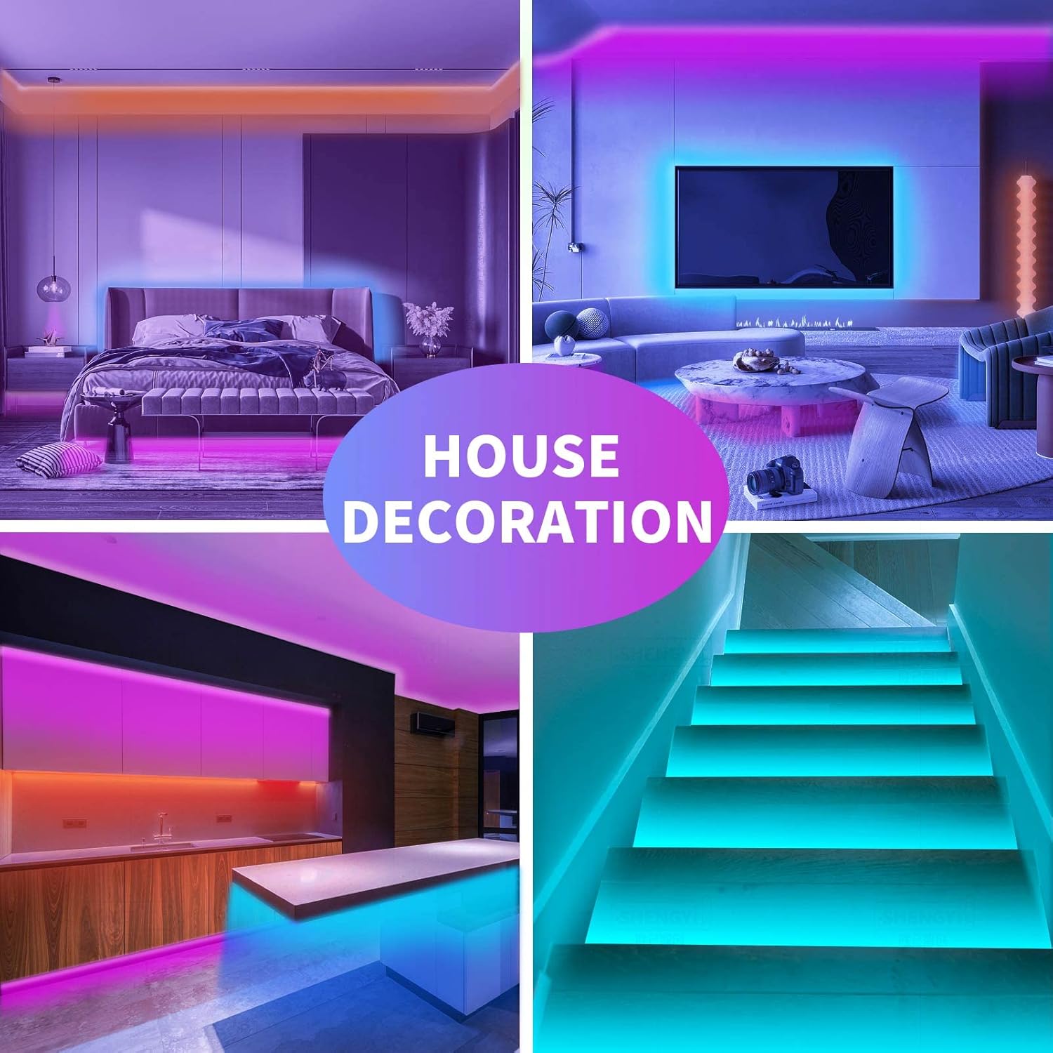 100ft Music Sync RGB LED Strip Lights – Smart App & Remote Room Lights