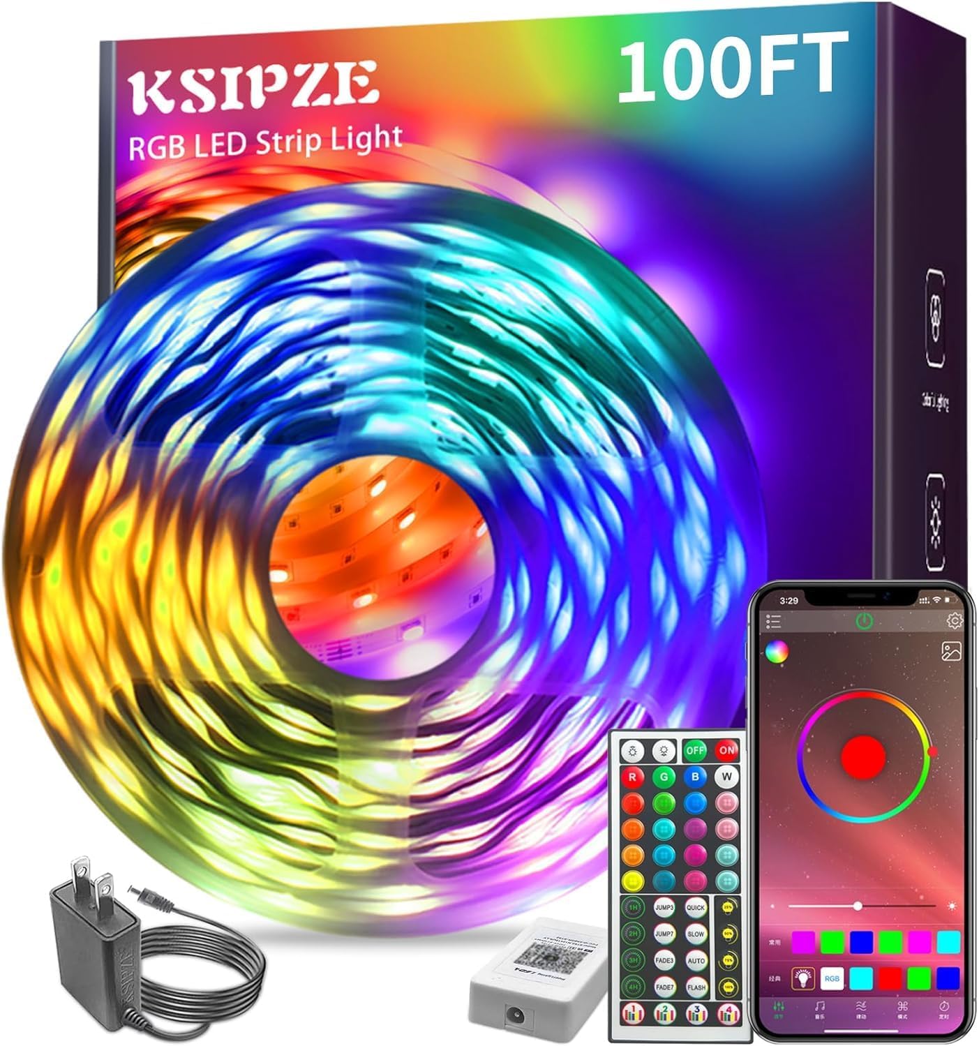 100ft Music Sync RGB LED Strip Lights – Smart App & Remote Room Lights