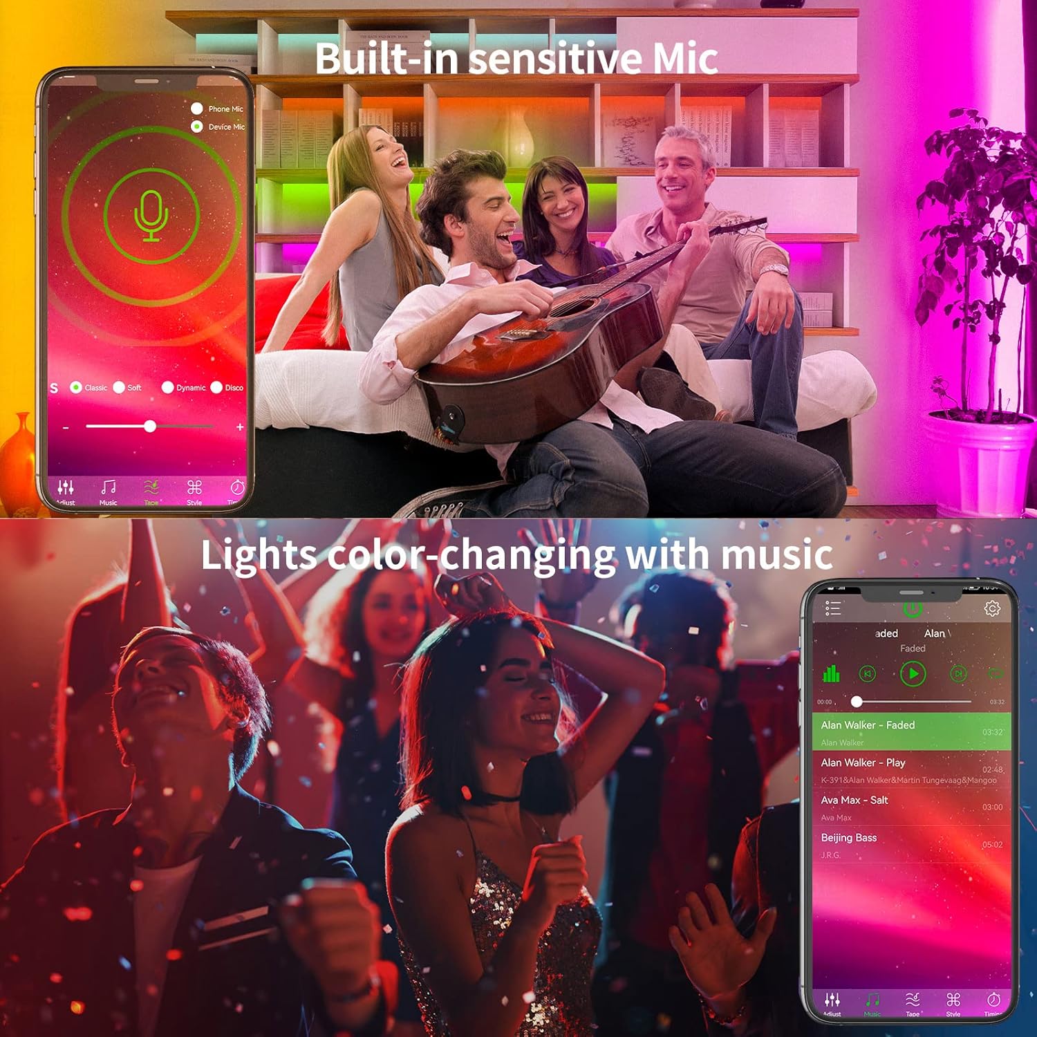 100ft Music Sync RGB LED Strip Lights – Smart App & Remote Room Lights