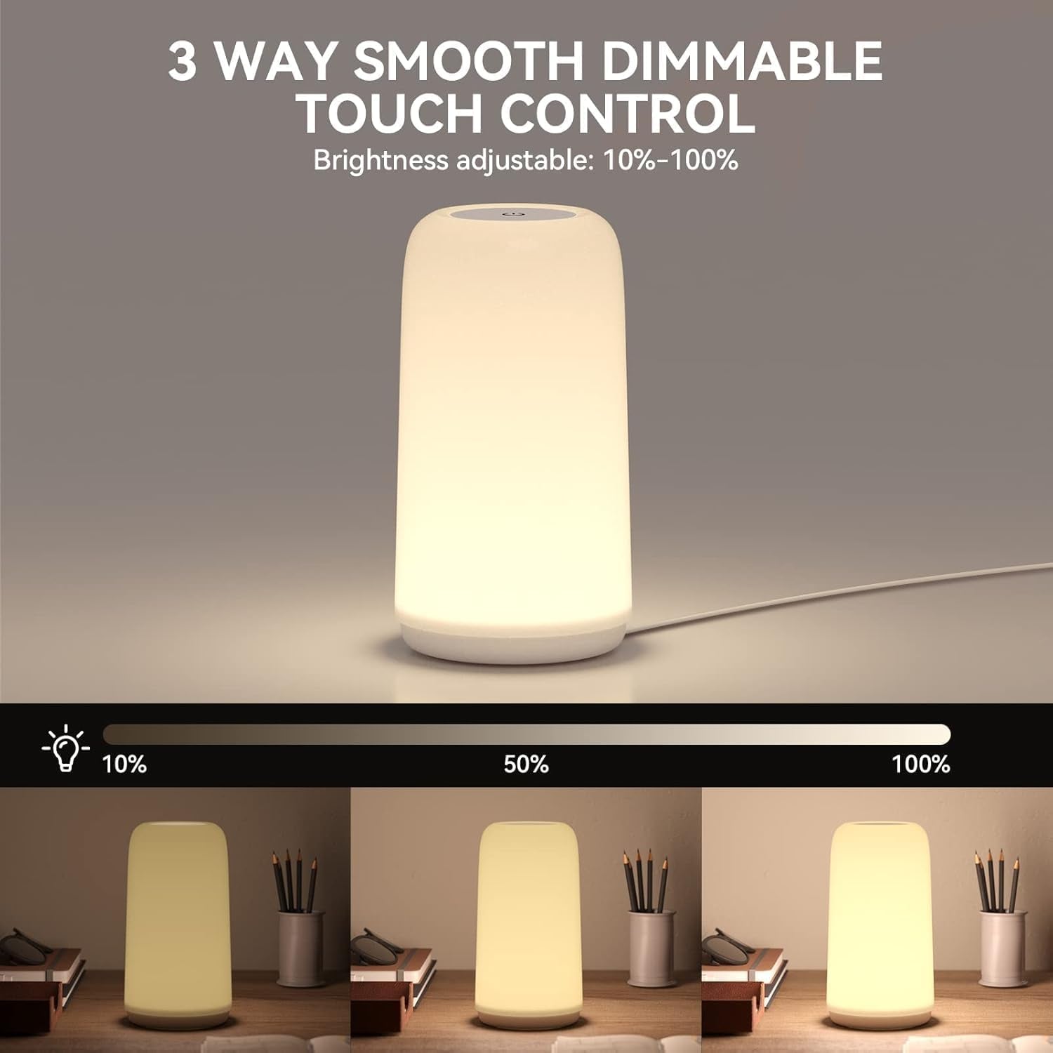 Modern Touch Table Lamp – RGB Color-Changing LED Nightstand Lamp with 3-Level Dimming