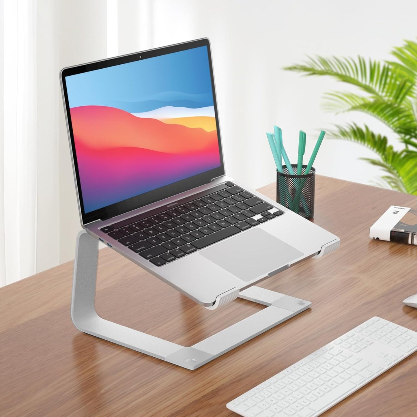Laptop Stand for Desk Detachable Aluminum Computer Riser Portable Metal Notebook Printer Stand Holder Compatible with Macbook Air, Pro, Dell, HP, Lenovo and All 10-16" Laptops, Silver