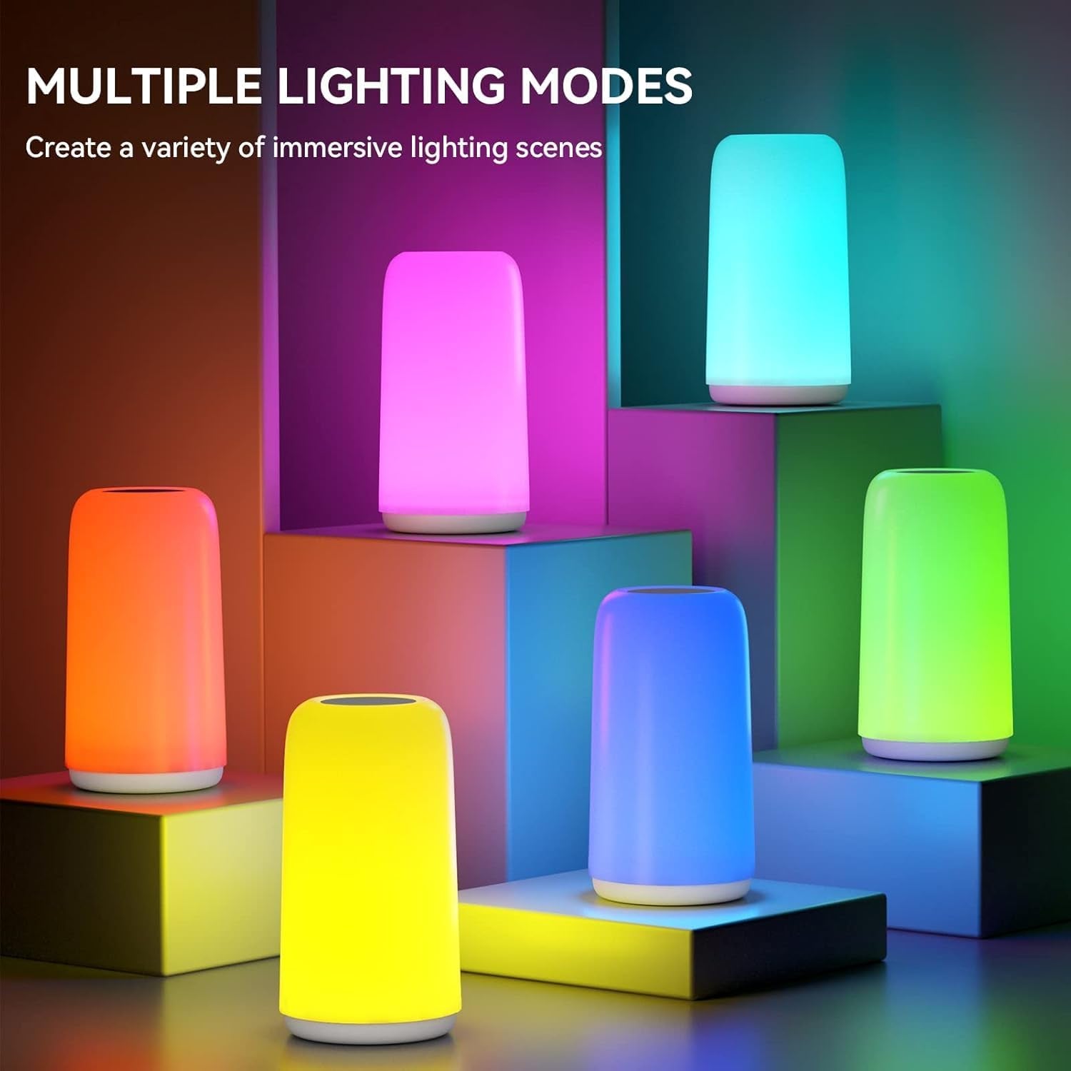 Modern Touch Table Lamp – RGB Color-Changing LED Nightstand Lamp with 3-Level Dimming
