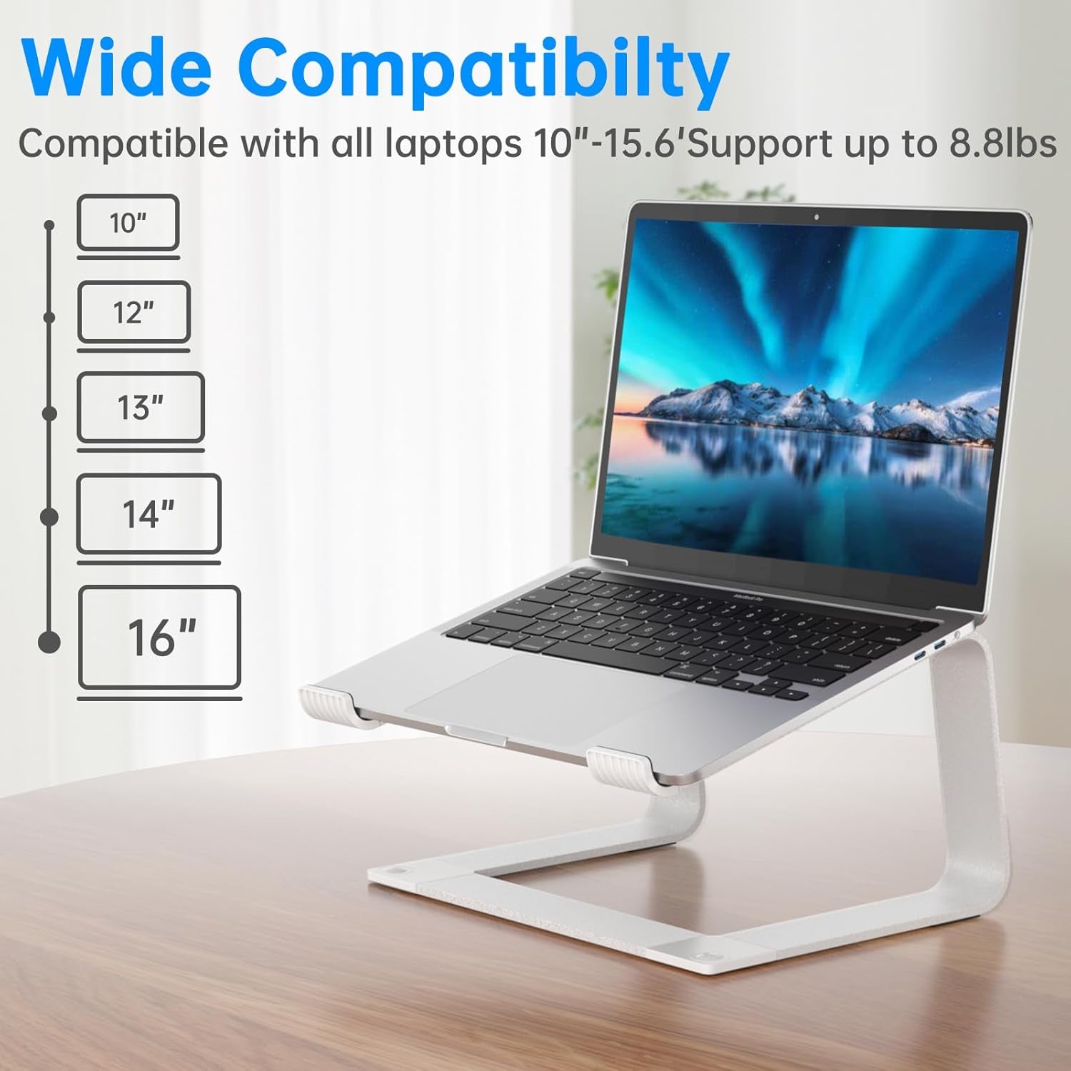 Laptop Stand for Desk Detachable Aluminum Computer Riser Portable Metal Notebook Printer Stand Holder Compatible with Macbook Air, Pro, Dell, HP, Lenovo and All 10-16" Laptops, Silver
